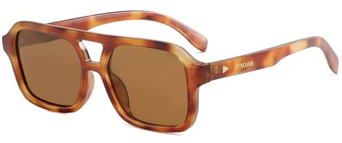 SOJOS Retro Rechteckig Polarisiert Sonnenbrille SJ2342 Schildpatt/Teebraun