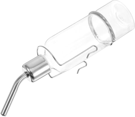 DOITOOL Kleine Haustier Trinkflasche aus Glas Hängender Edelstahl Wasserspender für Hunde Katzen Kaninchen Tragbarer Leichter Tierwasserbrunnen mit Aufhängehaken für Welpen und Kleintiere