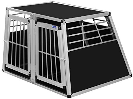 ALPUNA Transportbox N50 – Aluminium Doppelbox für Hunde 95×110×75 cm, Auto Hundebox mit Trennwand & Notausstieg, sicherer Hundetransport im Kofferraum mit Stoßstangenschutz