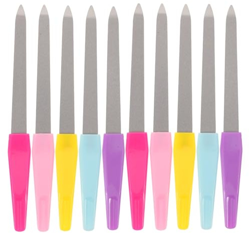 BAZEITFLOW Lima per Unghie Doppia Faccia in Acciaio Impugnatura Antiscivolo Set da 10 per Manicure e Pedicure Professionale Striscia per Modellare e Lucidare Unghie Naturali per Uso
