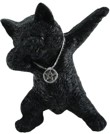 Kremers Schatzkiste Schwarze Katze Dekofigur - Tanzende Katzenfigur aus Polyresin handbemalt - Lustige & ausgefallene Wohn- und Geschenkdeko für Regal & Schreibtisch - 13×12×9 cm