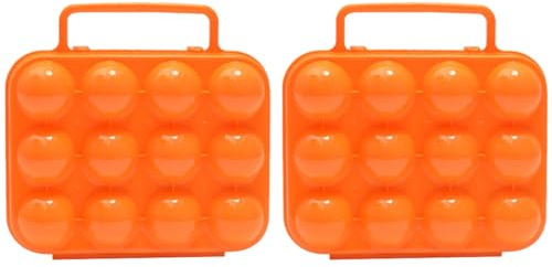 PAMINGONO 2pcs Portable Egg Storage Boxes for 12 Eggs Shockproof Plastic Holder with Handle Outdoor and Refrigerator Organizer for Camping and Kitchen Use