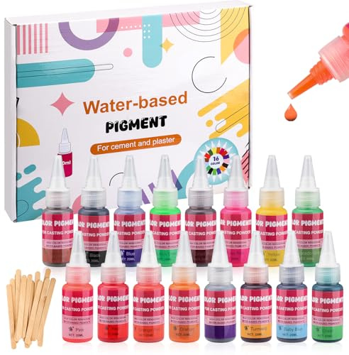 Colorante para Polvo para moldear, 16 Colores Pigmento Manualidades Polvos de fundición concentrados para Pintura de hormigón, Yeso y Cemento para proyectos de modelismo - 20 ml Cada uno
