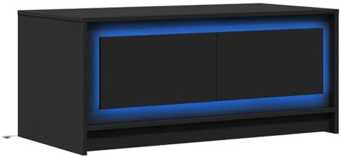 WGYHOME -Couchtisch Schwarz Holzwerkstoff 100x50x43,5 cm mit RGB-Beleuchtung, Stauraum & USB-Anschluss für Wohnzimmer, TV-Zimmer & Moderne Einrichtung