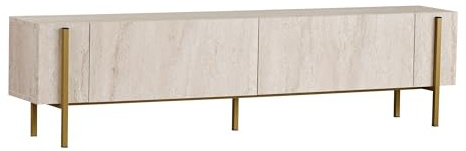 Elegantes TV-Möbel mit Metallbeinen, Travertin & Gold-Finish, 180 x 30 x 45 cm | 100% melaminbeschichtete Spanplatte, 18 mm dick | modernes Glamour-Design für Wohnzimmer & Unterhaltungsbereiche