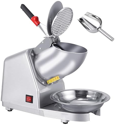 Tritaghiaccio Elettrico Inossidabile da 500 W Ghiaccio Tritato a Spessore Regolabile 2200 Giri/min Macchina per Coni di Neve Commerciale Doppia Copertura 187 Libbre/ora Bar Caffè Silvery Eight Knives