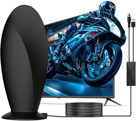 Indoor TV Aerial for Smart TV for Local Channels, TV Ariels Indoor with 650+ Miles Long Range HD Amplifier Signal Booster, 360° Reception Digital Antenna,Supports 8K 4K 1080P come with 18Ft HD Cable