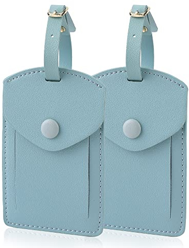 Kofferanhänger mit Adressschild,Gepäckanhänger aus Leder für Herren Damen,ID-Tags mit vollständiger Rückseitenschutzabdeckung für Kreuzfahrtschiffe, Reisezubehör-Tags 2er Set (Blau 1)