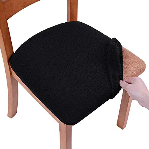 Homaxy Stretch Spandex Jacquard Esszimmerstuhl Sitzbezüge Stuhlhussen, herausnehmbarer waschbarer Anti-Staub Esszimmerstuhl Sitzkissen Hussen - 2er Set, Schwarz