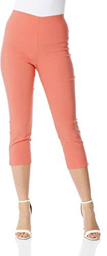 Roman Originals Cropped Trousers for Women UK Ladies Capri Leggings Summer Pants Short Crop Stretch 3/4 Length Three Quarter Pedal Pusher Clothes Elasticated Bengaline Cut Off - Salmon Pink - Size 10
