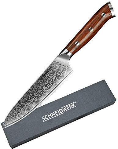 SCHNEIDWERK Allzweck-Messer Damastmesser, Küchenmesser 13 cm Klingenlänge, 67 Lagen Edelstahl-Damast, Kochmesser Damaststahl, sehr scharf, Damaszener-Stahl Rostfrei DI-Serie