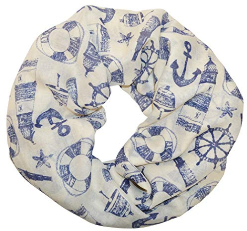Loopschal Schlauchschal mit Maritim muster Schal Rundschal Weich Soft Anker Beacon Leuchtturm Rettungsring Anchor Nautisch Halstücher