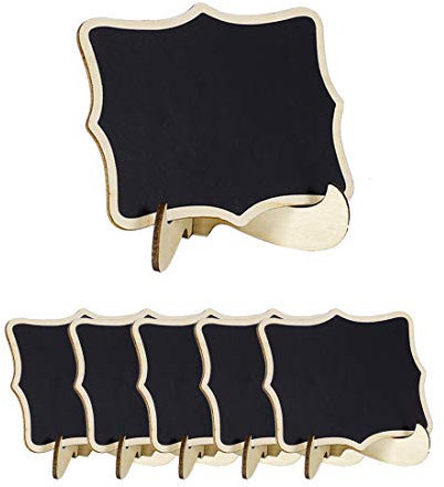 sourcing map Mini Kreidetafeln Schilder mit Standfuß Holz Wellig Design Tafel Tag für Nachrichten Brett Zeichen Tabellen Zahl Erinnerung 6 Stück