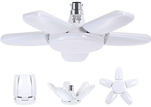 HZSANUE B22 Bayonet LED Garage Light 80W, 6500K Daylight White 9000Lm Deformable Workshop Lamp with 5 Adjustable Panels, LED Ceiling Lighting, for Garages, Basement, Warehouse, Attic, Gym (Pack of 1)