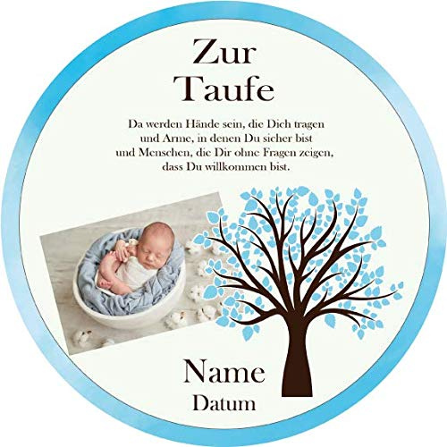 Tortenaufleger Taufe14 / mehr Farben zur Auswahl / 20 cm Ø (blau)