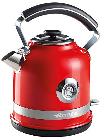 Ariete 2854R Moderna Cordless Electric Kettle, Stainless Steel Body, 1.7 Litre Capacity, 3000 Watt, Visible Water Level, Removable Filter, Auto Shut Off, Red