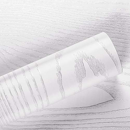 Livelynine Pellicola Adesiva Legno Carta da Parati Adesiva Bianca Carta Adesivo per Ante Armadio Mobili Camera da Letto Rivestimento Cucina PVC Adesivo per Porte Scrivania Tavolo Lavabile 40CMX2M