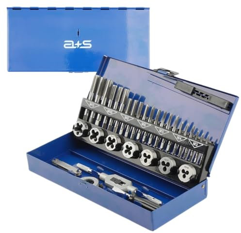 a+s Albrecht & Schulte 32 tlg. Gewindeschneid Satz metrisch M3-M12 | Handgewindebohrer + Gewindeschneider + Schneideisen + verstellbares Windeisen + Schneideisenhalter + Gewindeschablone