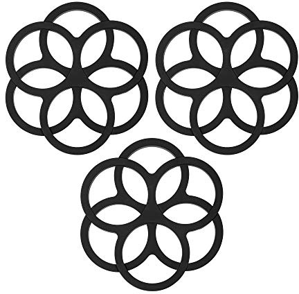 Rubberneck 3er/6er Set Silikon Topfuntersetzer, teilbarer Untersetzer im Blüten-/Ringe-Design, schwarz