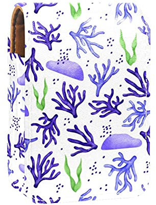 Lippenstiftetui mit Spiegel Koralle Lila Muster Lipgloss-Halter Tragbarer Lippenstift-Aufbewahrungsbox Reise-Make-up-Tasche Mini-Kosmetiktasche aus Leder Für 3 Lippenstifte