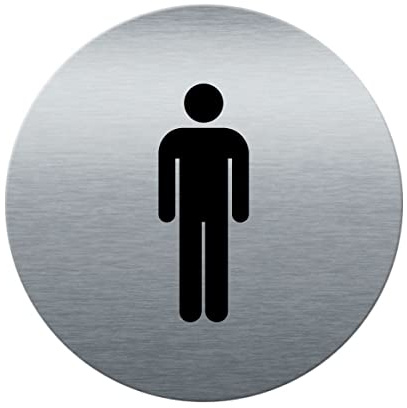 AUA SIGNALETIQUE - Plaque de porte Aluminium brossé imprimé AluSign Ø 85 mm - épaisseur. 3 mm - Double Face adhésif au dos (Toilettes Hommes)