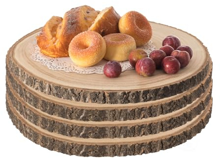 Vintiquewise Natural Wood Slices for Crafts, Large Wooden Bark Tray, Rustic Round Wood Discs, Centerpiece Table Charger, Set of 4