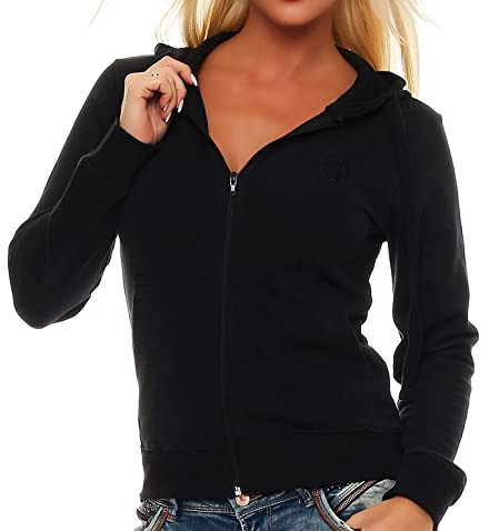 Gennadi Hoppe dam sweatjacka huvjacka dam träningsjacka sportjacka fritidsjacka dragkedja, Svart (Black), L