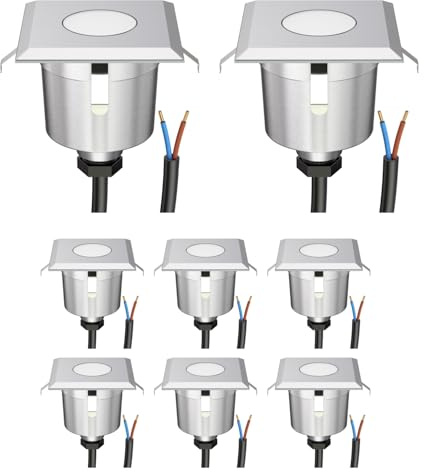 ledscom.de 8x LED Bodeneinbauleuchte AGENA für außen, IP65, edelstahl, eckig, 6 x 6cm, warmweiß