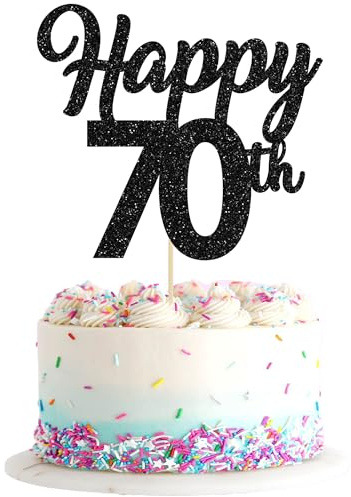 3Pcs Happy 70th Cake Topper Black Glitter Number 70 Seventy Birthday Cake Pick Decorations for Cheers to 70 Years Old 70th Birthday Wedding Anniversary Party Supplies