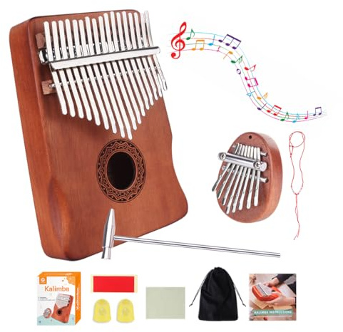 Kalimba Thumb Piano, 17 Key + 8 Key Finger Instruments, Mbira Sanza African Wood Kalimba Piano with Study Instruction, Perfect Musical Gift for Kids Adult Beginners, Includes Tuning Hammer