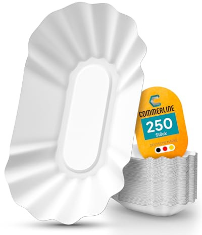 Commerline 250 Stycken Engångspappers­tallrikar KUOB Pommes­skålar 10,5x17,5x3 cm | Engångstallrikar | Festtallrikar | Snacks och Engångsartiklar (250, KUOB)