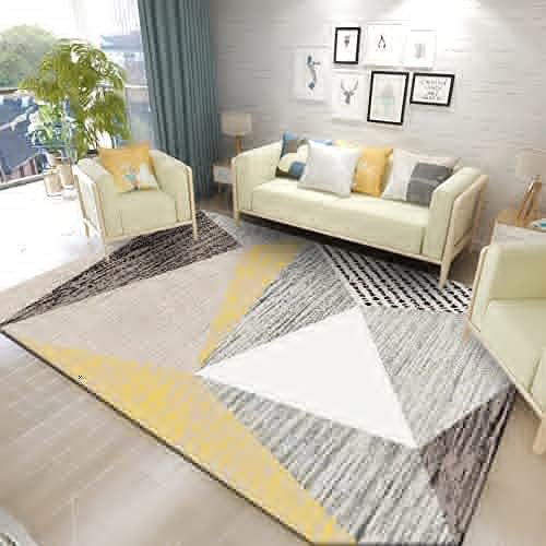 Teppich Schlafzimmer,Verschleißfester, Waschbarer Teppich, Grau, Schwarz, Gelb, Geometrisches Design Kinder teppiche,Gaming Room deko 80x160cm