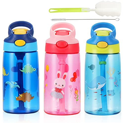 SUPPRUI Kids Water Bottles with Straw for School,480ml Water Bottle Kids,BPA-Free,Leakproof Drink Bottle for Boys & Girls(Pink Rabbit)
