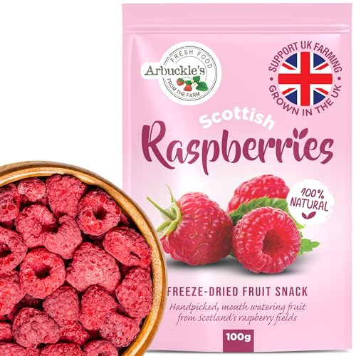 100g Arbuckle's Freeze Dried Raspberry Direct from UK Farm Shop, Whole Fruit Snack Nutritious and Healthy Raspberries Natural, for Baking, Breakfast Cereal Topper, Yogurt, Cake Decorations
