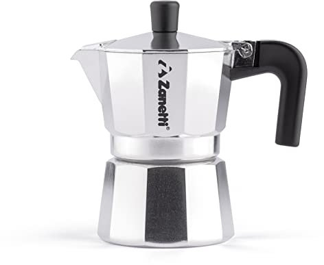 Zanetti, Mama - Cafetera Moka de aluminio, cafetera de 1 taza, moka expreso con sistema antigoteo, junta de silicona, mango ergonómico