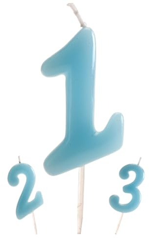 dekora - Geburtstagskerze Zahl 1 Hellblau 5,5 cm für Kuchen | Zum Dekorieren von Kuchen zum 1. Geburtstag, Kinderfeiern, Sweet Tables und besonderen Familienmomenten