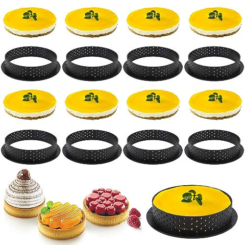 Cisixin 8 Piezas Molde de Tarta de Mousse, Molde Reposteria, Anillos Redondo Microperforado, Anillo de Tarta de Pastelería, para Preparar Tartas y Todo Tipo de Pastelería, Bizcochos
