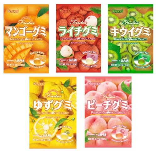 Kasugai Frutia Gummy Japanese Gluten Free Fruity Soft Candy Sweets Snacks 102g (3 Packs 3 Different Random Flavours)