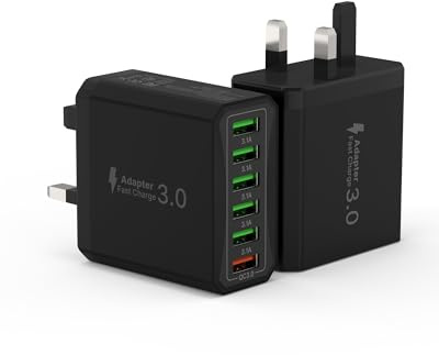 Tupneuf 2-Pack 33W USB Plug Fast Charger Plug for iPhone 16 15 14 13 12 11 Pro Max SE XS XR 8 7, iPad, Samsung, Huawei, XiaoMi, 6-Port Quick Charge 3.0 Wall Plug Multi USB Charging Plug Power Adapter