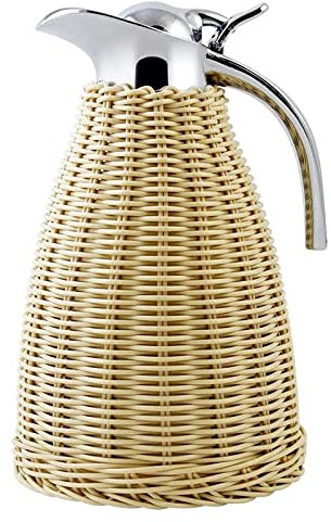 Jarras térmicas para mantener el frío de 24 horas, jarra térmica de café – 1,5 L/1,445.8 g, termo aislado de acero inoxidable con cuerpo de ratán tejido