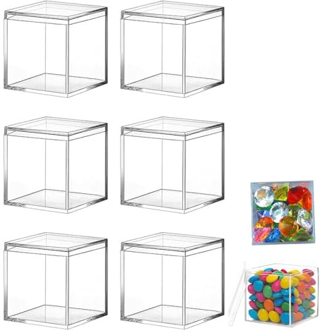 Eabdice 6 Stück Durchsichtige Acryl Box, Acryl Kunststoff Box, Acrylbox mit Deckel, Geeignet für Kleine Schmuckstücke, Snacks, Süßigkeiten usw
