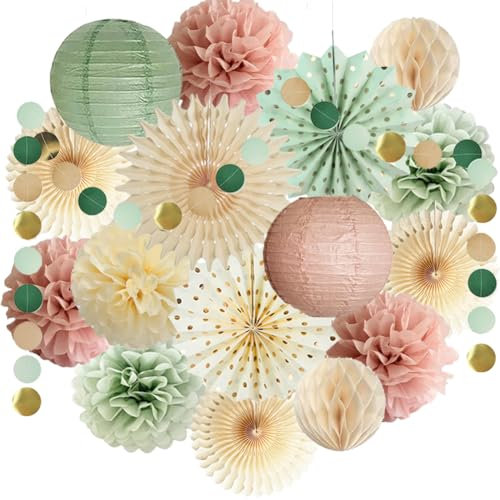 Décorations de fête vert sauge et rose sauge, décorations de fête en papier pour femmes et filles, anniversaire, fête prénatale, fête prénuptiale