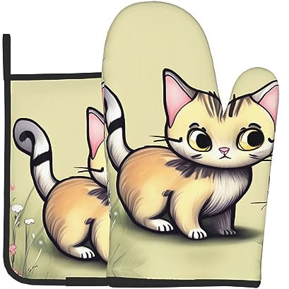 YYHWHJDE Set di 2 guanti da forno e presine con immagine di gatto e farfalla, utilizzati per aprire i coperchi delle pentole in cucina e per trasportare piatti dal forno a microonde