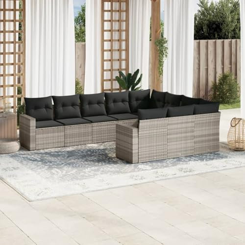 Homgoday Gartenmöbel-Set, 10-teilig, mit Kissen, hellgrau, Polyrattan, Möbeldekor, Set aus Schlafsofa, Wohnzimmer, Couch, modernes Sofa-Set für den Außenbereich für den Garten, Modell 3219482