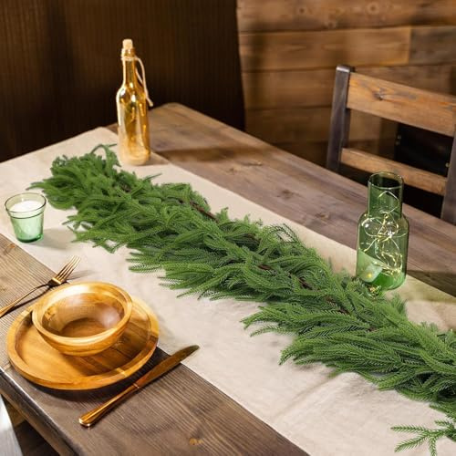 Norfolk Tannengirlande, 270 cm, 1 Stück künstliche grüne Girlande, fühlt Sich echt an, Weihnachtsgirlanden für Tisch, Treppe, Handlauf, Innenmantel, Dekoration, Outdoor-Weihnachtsdekorationen | Weihnachtsgirlanden