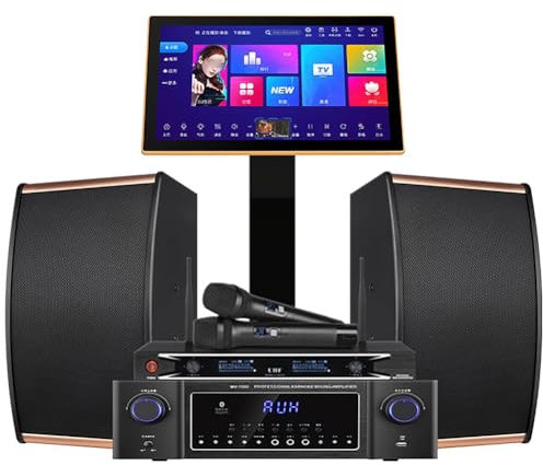 YHUEGH Juego de Reproductor de Karaoke, máquina de Karaoke Profesional con micrófono inalámbrico Dual, 22 Idiomas, Pantalla táctil capacitiva de 19 Pulgadas, Reproductor de Cine en casa en línea