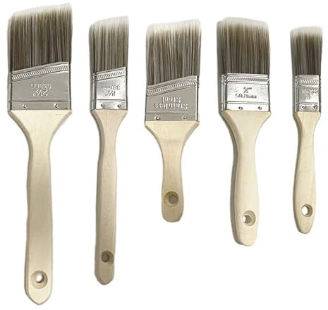 NOLOWY Pinsel-Set, 5-teilig, flache und abgewinkelte Pinsel für Wand und Zierleisten, geeignet für Ölfarben, Farben auf Wasserbasis