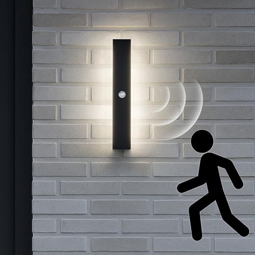 40CM Außenleuchte mit Bewegungsmelder Lange Wandleuchte Aussen Naturweiß | 12W LED Außenwandleuchten mit Bewegungsmelder Wasserdicht IP65 Modern Aussenleuchte Wand 4000K für Villa Eingang Terass