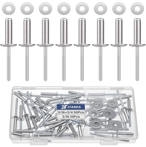JTAREA 4,8 x 20 mm Edelstahl Blindnieten mit Unterlegscheiben Blindniete Großerkopf Nieten Popnieten Poppnieten Kernnieten mit Rundem Kopf (Packung mit 60 Stück)