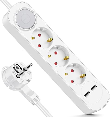Realmade Direct Steckdosenleiste mit 3 Steckdosen & USB - 3m Verlängerungskabel mit Kindersicherung, 3680W Leistung & blendfreier LED, Perfekt für Zuhause/Büro (Familie & Profis)
